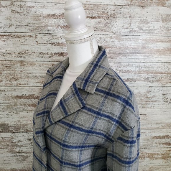 AVEC LES FILLES Grey Blue Plaid Pea Coat XS NWT - Picture 10 of 15